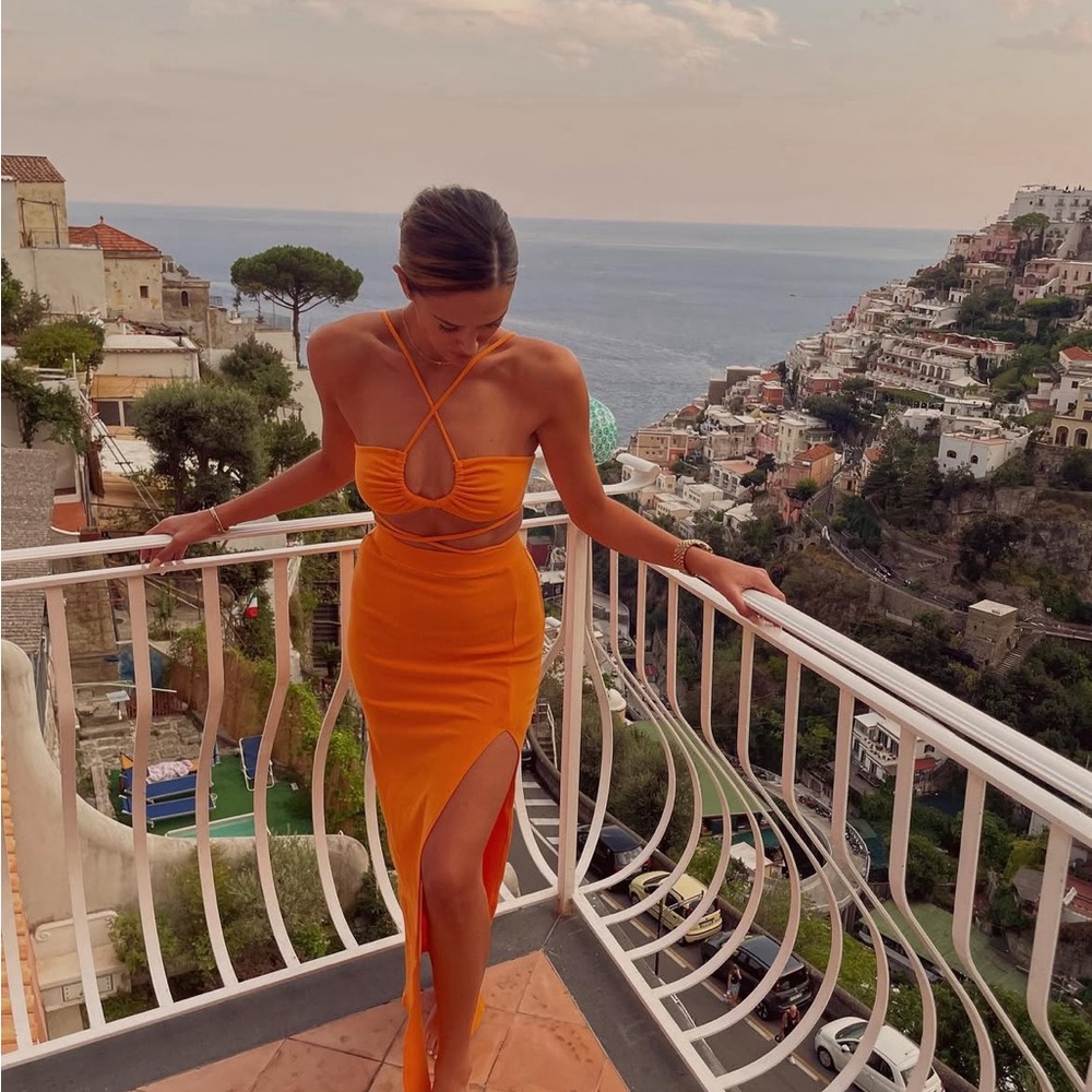 Tiger Mist Orange Two Piece Skirt Set